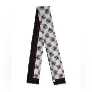 Burberry Silk Plaid with light blue and black Nova check pattern fringe Scarf